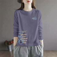 玖卡依（JIUKAYI）純棉長(cháng)袖t恤女秋冬新款顯瘦減齡韓版寬松大碼洋氣打底衫上衣女裝 紫藍：小熊字母 XL  建議113-127斤