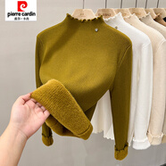 皮爾卡丹（pierre cardin）一體水貂絨半高領(lǐng)打底衫女內(nèi)搭冬季木耳邊毛衣加絨加厚 芥綠色 S 建議80-105斤
