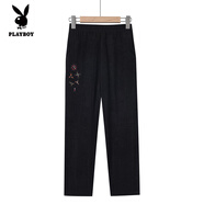 花花公子（PLAYBOY）媽媽燈芯絨褲子秋季加肥加大中老年女褲冬款加絨加厚奶奶休閑長褲 黑色小梅花 6XL (建議160-175斤)