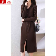 皮爾卡丹（pierre cardin）2025秋冬新款針織連衣裙女顯瘦氣質(zhì)中長(zhǎng)裙修身毛衣裙潮流時(shí)尚簡(jiǎn)約 深棕色 均碼