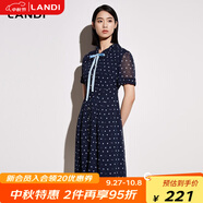 藍地（LANDI）系帶網(wǎng)紗短袖修身波點印花連衣裙女夏季新款裙子 花色 S