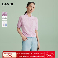 藍(lán)地（LANDI）設(shè)計(jì)感精致氣質(zhì)Polo領(lǐng)針織衫女短袖開衫上衣夏新款 柔霧紫 XL
