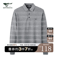 七匹狼長(zhǎng)袖T恤男士衣服翻領(lǐng)條紋體恤衫男裝Polo男衫保羅衫 005(淺灰)1D1A10601006 2XL 180/96A