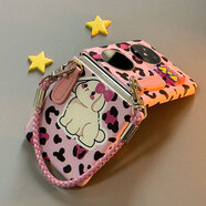 適用華為pockets2手機殼nova榮耀magic卡通oppofindn3小米MIX折疊 粉色豹紋卡通兔立體toy公仔+粉編織手繩 華為 Pocket 2