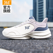 361°女鞋運(yùn)動(dòng)鞋2025秋季新款防水皮面軟底跑鞋輕便防滑減震跑步鞋子女 羽毛白/淺灰紫 37