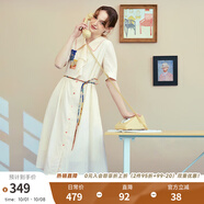 兩三事梵高文藝 美學(xué)漣漪 2025夏季新款印花貼布繡綁帶翻領(lǐng)連衣裙 杏色 M
