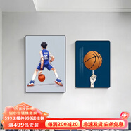 城篇灌籃兒童房裝飾畫(huà)臥室床頭背景墻裝飾畫(huà)籃球男孩房間掛畫(huà)床頭壁畫(huà) T132696籃球少年A 40*60/30*40（適合1.2米床） 晶瓷面+PVC圓角【黑框】