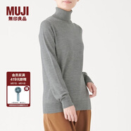 無印良品 MUJI 女式 天竺 高領(lǐng)毛衣 長袖針織衫 灰色 L