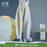 日著趣月光米棉麻吊襠休閑褲2025夏季新款薄拼接寬松顯瘦九分褲女 月光米 M