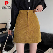 皮爾卡丹（pierre cardin）大碼咖色半身裙女燈芯絨短裙小個子高腰A字裙包臀裙半裙胖mm秋冬 姜黃色 S 【80-90斤】