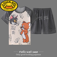 G.DUCKKIDS夏季新款兒童短袖睡衣卡通套裝寬松薄款家居服男童女童寶寶套裝 MZ短套-灰可愛(ài)鼠 20碼-建議身高150-155cm