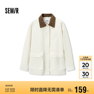 森馬外套女中長款寬松翻領刺繡春秋復古燈芯絨夾克109524108005