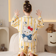 兒童睡衣女童春秋季純棉長(cháng)袖開(kāi)衫套裝6-15歲學(xué)生中大童女孩家居服 Q688凱蒂KT貓【100純棉套裝】 160 身高153-158cm 100斤內【M碼】