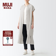 無(wú)印良品（MUJI）女式 亞麻水洗 法國袖連衣裙 BCL49C2S 米色條紋 XS-S