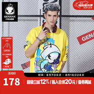 閃電潮牌（GENANX）太空棉夏季T恤男嘻哈情侶裝寬松字母印花動漫五分袖潮流短袖 黃色 XS