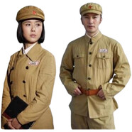 臻道49式50老式套裝抗美援朝紅軍衣服解放志愿軍抗戰80年代懷舊演出服 棉麻黃色解放軍男款全套 170