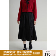 獨束大碼女裝絲絨百褶半身裙女冬裝新款高腰兩段式拼接壓褶A字半裙 月夜黑 2XL