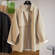 她池萊賽爾翻領(lǐng)英倫風(fēng)衣女2026春裝新款工裝風(fēng)單排扣外套