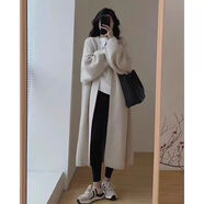 芊綢慵懶風軟糯毛衣外套女裝2025新款秋冬中長款加厚寬松針織開衫大衣 米白色（普通版） 3XL