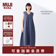無印良品（MUJI）女式 棉 漢麻 無袖連衣裙女裝裙子夏季 連身裙長裙 BCD91C5S 煙熏藍色 L （165/88A）