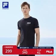 FILAFILA 斐樂官方男裝針織短袖衫2025夏季新款健身運(yùn)動簡約基礎(chǔ)白T恤 深黑-BK L 175/96A/L