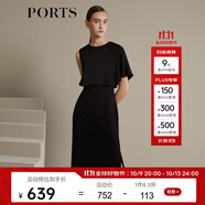PORTS寶姿商場同款 新品女裝優(yōu)雅不對稱禮服連衣裙LN9D008BWB009 黑色 S (4)