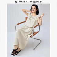 佐丹奴【兩件套】套裝女收褶圓領(lǐng)連袖T恤松緊腰半身裙女13465346 91淺卡其 M