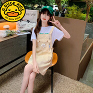G.duck女童背帶裙夏季20新款韓版兒童短袖連衣裙中大童洋氣時髦套裝裙子 卡其色芊藝花朵背帶裙套裝 150 cm