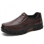 撿漏男鞋頭層牛皮男士戶(hù)外休閑皮鞋軟面真皮工裝鞋中年爸爸鞋 9088棕色_套腳 39