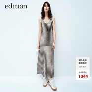 edition【E+春雨膠囊系列】春新款無(wú)袖條紋長(zhǎng)款背心針織裙百搭連衣裙女 杏黑條K01 M (165)