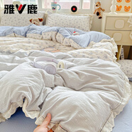 雅鹿a類母嬰級(jí)公主風(fēng)雙層紗床上用品四件套純棉花邊被套床單三件套 蘭黛【全棉花邊 親膚透氣】 1.8m床 床單款 四件套被套200*230