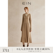 EIN言靜奢風(fēng)綿羊毛綁帶蝴蝶結(jié)撞料收腰氣質(zhì)針織連衣裙24秋季新款 淺杏 S