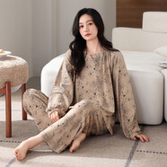 GOLDLION棉睡衣女春秋款冬季長(zhǎng)袖套頭2025感新中式花卉家居服套裝 A5108 M 建議90-100斤