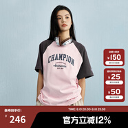 Champion【王俊凱同款】冠軍短袖插肩袖情侶款25夏季新款復(fù)古純棉T恤 粉色/灰色 M