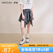 西遇格紋半身裙女2025年夏季新款不規則下擺綁帶設計感高腰短裙 藍色 (26/27預售8月13日） M (27)