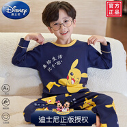 迪士尼（Disney）純棉睡衣春秋男童長袖兒童卡通男孩2025新款青年全棉秋家居服套裝 33257-皮卡丘 10碼【身高110-120CM 體重38-45