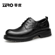 零度Zero官方皮鞋男2025新款舒適寬楦商務(wù)休閑鞋頭層牛皮寬腳大頭鞋 黑色【升級款8215】（偏大一碼） 43
