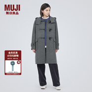 無印良品（MUJI）女式羊毛混牛角扣大衣長(zhǎng)款連帽毛呢呢子外套秋冬季外衣女裝 灰色 XL (165/92A)