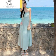 MCDV波西米亞沙灘裙女海邊度假長(cháng)裙小個(gè)子夏季甜美清新純色吊帶連 薄荷綠連衣裙 S 80-95斤