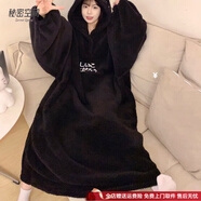 小惡魔連帽睡袍加絨加厚居家服連體衣男女情侶刺繡睡衣超大衛(wèi)衣潮 【黑色小惡魔】刺繡款 2XL
