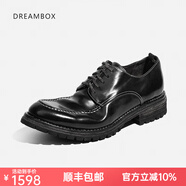 dreambox鈞博夏季高檔意大利馬臀皮男士商務(wù)皮鞋手工真皮大底厚底結婚鞋 黑色 38