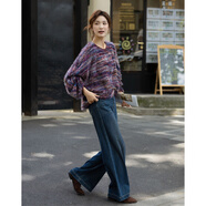 德瑪納【一體式袖身】秋季名媛風(fēng)燈籠袖線(xiàn)衫寬松撞色包邊針織衫女上衣