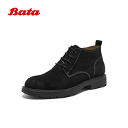 拔佳（Bata）馬丁靴男冬2025冬牛剖皮通勤低靴29696DD5 黑色 41