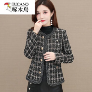 啄木鳥(niǎo)（TUCANO）高端小香風(fēng)外套女2025秋冬季新款百搭千鳥(niǎo)格短款呢子修身毛呢大衣 黑色 M