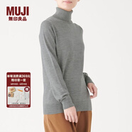 無(wú)印良品 MUJI 女式 天竺 高領(lǐng)毛衣 長(cháng)袖針織衫 灰色 L