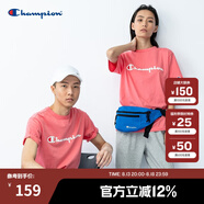 Champion夏季經(jīng)典款印花草寫LOGO圓領(lǐng)休閑運(yùn)動(dòng)T恤無性別冠軍短袖男女情侶 粉紅色(偏?。?XL