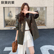 默茉的茉麂皮繡花夾克短外套時尚百搭 圖片色 S