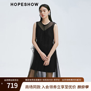 紅袖2025春季新款女裝 珠片釘珠刺繡圓領(lǐng)套頭網(wǎng)紗連衣裙套裝送老婆 黑050 S