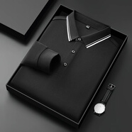 亞獅龍【莫代爾】高端長(cháng)袖POLO衫男士秋冬季商務(wù)純色高級休閑T恤 HS811黑色 XL