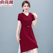 俞兆林新品媽媽莫代爾連衣裙女夏季中老年短袖薄款氣質(zhì)顯瘦大碼中長(cháng)裙棉 酒紅色 3XL (建議120-140斤)